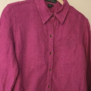 Ralph Lauren Women's Button Down Shirt Petite 100% Linen